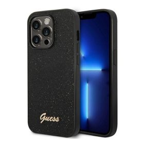   Guess Glitter Flakes Metal Logo Apple iPhone 14 Pro hátlap tok, fekete
