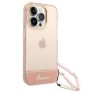 Guess Camera Outline Translucent Apple iPhone 14 Pro hátlap tok szíjjal, rózsaszín