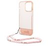 Guess Camera Outline Translucent Apple iPhone 14 Pro Max hátlap tok szíjjal, rózsaszín