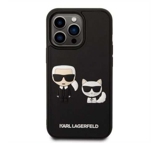 Karl Lagerfeld and Choupette 3D bőr hátlap tok Apple iPhone 14 Pro Max, fekete