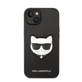   Karl Lagerfeld Choupette Head Saffiano bőr hátlap tok Apple iPhone 14 Plus, fekete