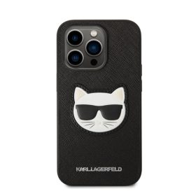   Karl Lagerfeld Choupette Head Saffiano bőr hátlap tok Apple iPhone 14 Pro Max, fekete
