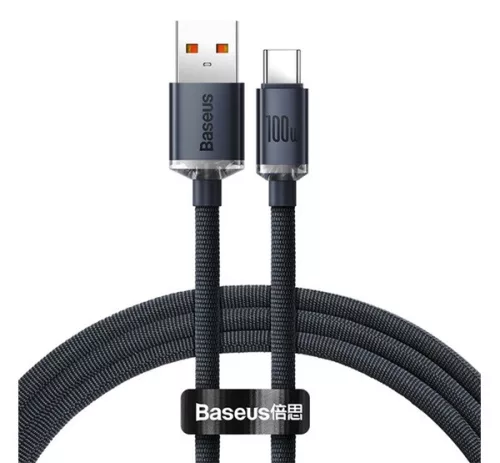 Baseus Crystal Shine USB / USB-C töltő- és adatkábel, 100W, 2m, Fekete