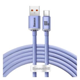   Baseus Crystal Shine USB / USB-C töltő- és adatkábel, 100W, 2m, ibolya