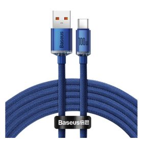   Baseus Crystal Shine USB / USB-C töltő- és adatkábel, 100W, 2m, kék
