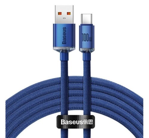 Baseus Crystal Shine USB / USB-C töltő- és adatkábel, 100W, 2m, kék