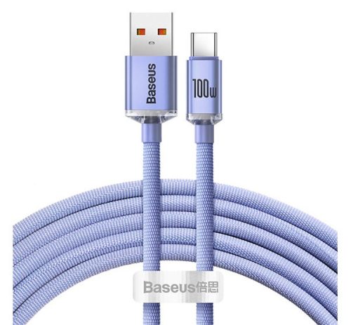 Baseus Crystal Shine USB / USB-C töltő- és adatkábel, 5A, 1,2m, ibolya