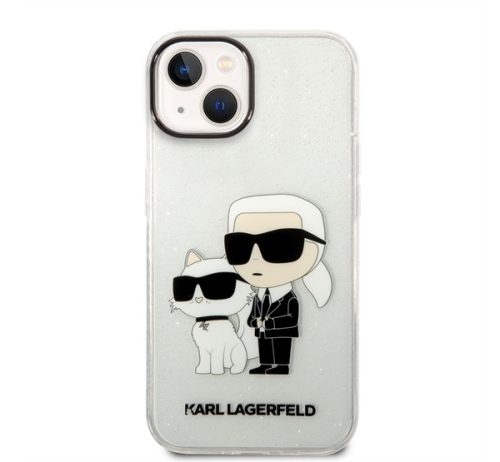 Karl Lagerfeld Liquid Glitter Karl and Choupette NFT hátlap tok Apple iPhone 14, átlátszó