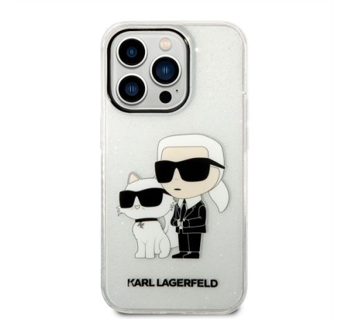 Karl Lagerfeld Liquid Glitter Karl and Choupette NFT hátlap tok Apple iPhone 14 Pro, átlátszó