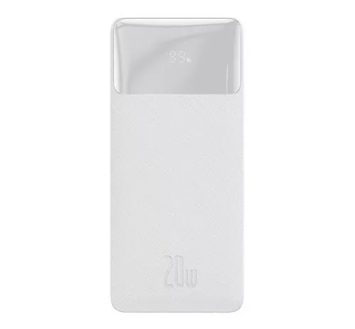 Baseus Bipow Power bank / külső akkumulátor, 10000mAh, 2xUSB, 1xUSB-C, 20W, fehér