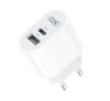 XO L97 hálózati gyorstöltő adapter, USB, Type-C, 2,4A, microUSB kábel, fehér