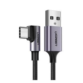  Ugreen USB-C / USB gyorstöltő derékszögű töltő- és adatkábel, 1m, fekete-szürke