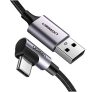 Ugreen Type-C - USB gyorstöltő derékszögű adatkábel, 1m, fekete-szürke