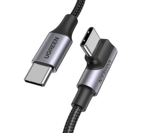 Ugreen US334 USB-C / USB-C gyorstöltő derékszögű töltő- és adatkábel, 100W, 1m, fekete