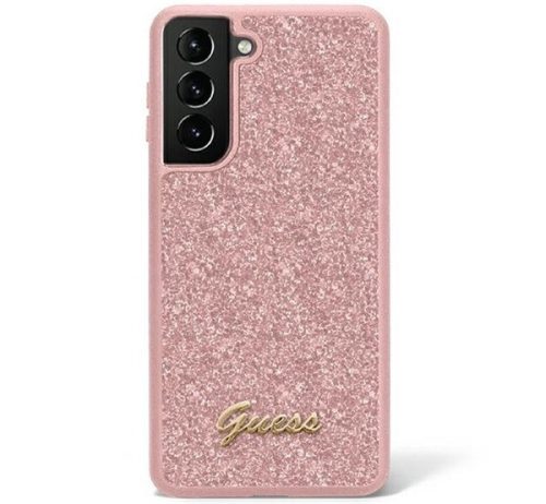 Guess Glitter Script Samsung Galaxy S23 Ultra szilikon tok, rózsaszín