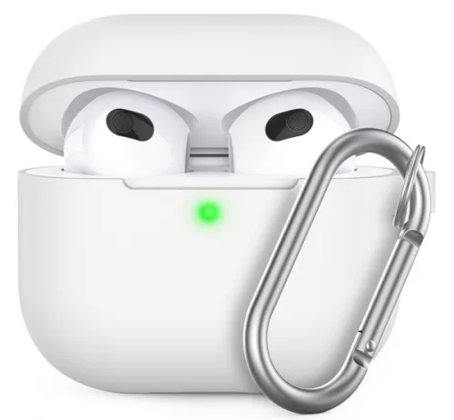 Phoner Simple Apple Airpods 3 szilikon tok akasztóval, fehér