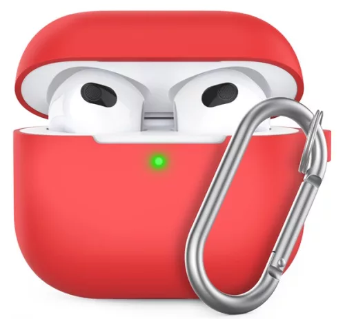 Phoner Simple Apple Airpods 3 szilikon tok akasztóval, piros