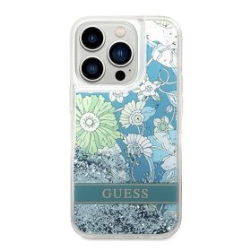   Guess Flower Liquid Glitter Apple iPhone 14 Pro hátlap tok, zöld