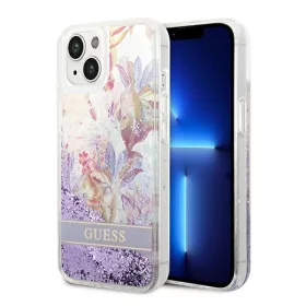   Guess Flower Liquid Glitter Apple iPhone 14 Plus hátlap tok, lila