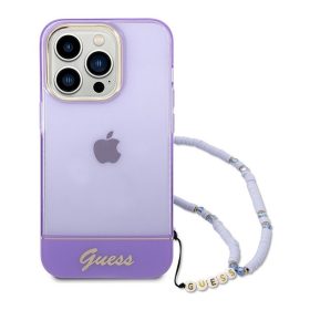   Guess Translucent Pearl Strap Apple iPhone 14 Pro Max hátlap tok, lila