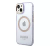 Guess Gold Outline Translucent MagSafe Apple iPhone 14 hátlap tok, lila