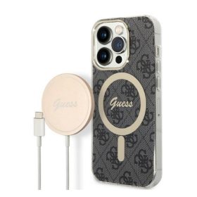   Guess 4G Print MagSafe Apple iPhone 14 Pro hátlap tok, fekete + MagSafe töltő