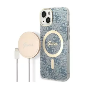  Guess 4G Print MagSafe Apple iPhone 14 hátlap tok, kék+ MagSafe töltő