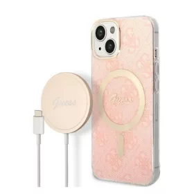   Guess 4G Print MagSafe Apple iPhone 14 hátlap tok, pink+ MagSafe töltő