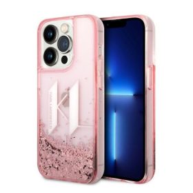   Karl Lagerfeld Liquid Glitter Big KL Apple iPhone 14 Pro hátlap tok, rózsaszín