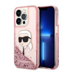   Karl Lagerfeld Glitter Karl Head Apple iPhone 14 Pro hátlap tok, rózsaszín