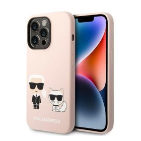   Karl Lagerfeld Silicone Karl & Choupette Apple iPhone 14 Pro Max Magsafe hátlap tok, halvány rózsaszín