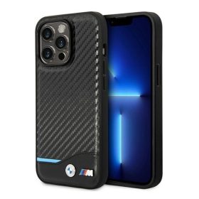 BMW Leather Carbon Apple iPhone 14 Pro hátlap tok, fekete