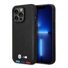  BMW Leather Stamp Tricolor Magsafe Apple iPhone 14 Pro hátlap tok, fekete