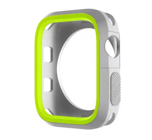 Phoner Twin Apple Watch szilikon tok, 45mm, ezüst/zöld