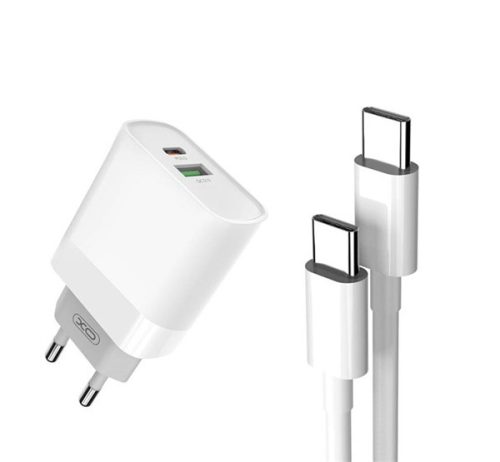 XO L64 hálózati gyorstöltő adapter, USB, Type-C, 20W, Type-C-Type-C kábel, fehér