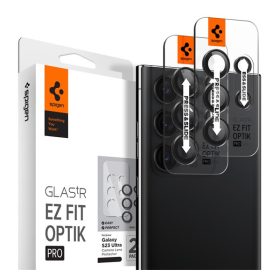   Spigen Glas.tR EZ Fit Optik Pro Samsung Galaxy S23 Ultra Tempered kameralencse-védő fólia felhelyező kerettel, fekete (2db)