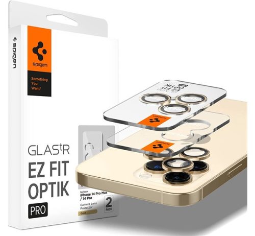 Spigen "tR EZ Fit Optik Pro" Apple iPhone 14 Pro/14 Pro Max Tempered kameravédő fólia, Arany (2db)