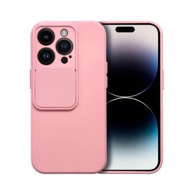   Slide Apple iPhone 14 Pro, kameravédős szilikon tok, rózsaszín
