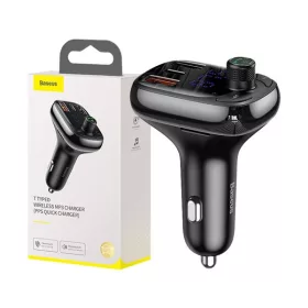   Baseus S-13 autós szivargyújtó töltő és Bluetooth MP3/FM transzmitter, 2XUSB, 1xUSB-C, fekete