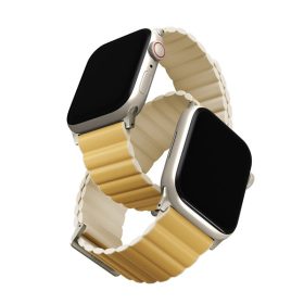  Uniq Revix Premium mágneses szilikon szíj Apple Watch 42/44/45/49mm, sárga/csont