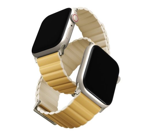 Uniq Revix Premium mágneses szilikon szíj Apple Watch 42/44/45/49mm, sárga/csont