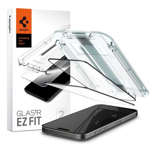Spigen Glas.tR EZ Fit FC Apple iPhone 15 Pro Max, Tempered kijelzővédő fólia, fekete (2db)