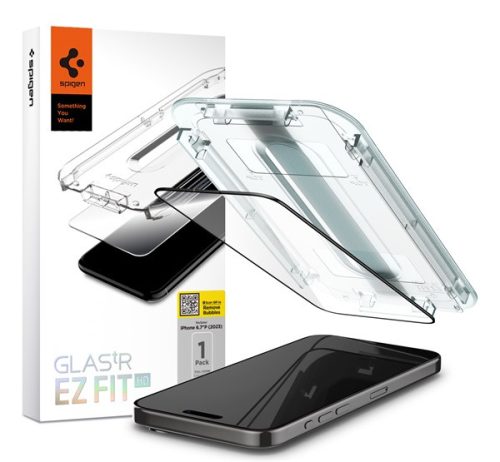 Spigen Glas.tR EZ Fit HD Apple iPhone 15 Pro Max, Tempered kijelzővédő fólia, fekete