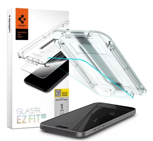 Spigen Glas.tR EZ Fit HD Apple iPhone 15 Plus / iPhone 16 Plus Tempered kijelzővédő fólia felhelyező kerettel,
