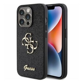   Guess Glitter Script Big 4G Apple iPhone 15 Pro hátlap tok, fekete