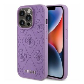   Guess Leather 4G Stamped Apple iPhone 15 Pro hátlap tok, lila