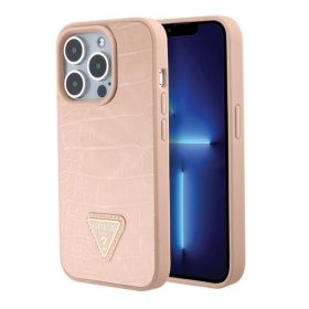   Guess Croco Triangle Metal Logo Apple iPhone 15 Pro hátlap tok, rózsaszín