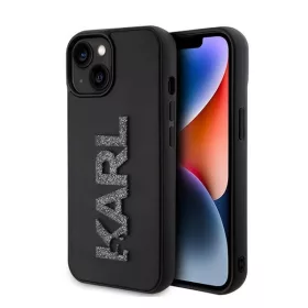   Karl Lagerfeld 3D Rubber Glitter Logo Apple iPhone 15 hátlap tok, fekete