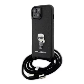   Karl Lagerfeld Crossbody Saffiano Monogram Metal Pin Karl Apple iPhone 15 hátlap tok, fekete