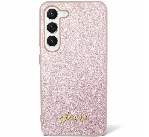 Guess Glitter Script 4G Samsung Galaxy S24 Ultra hátlap tok, rózsaszín